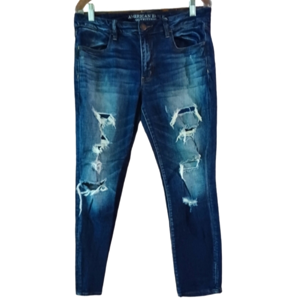 American Eagle 12 Short Super Stretch Jegging Dark Wash Distressed Jean